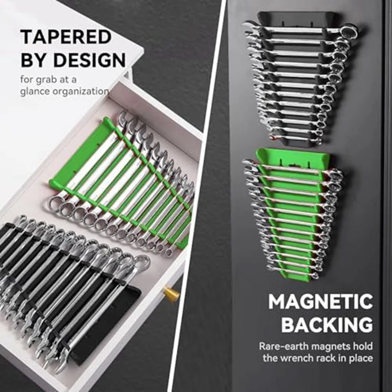 4-Pack Magnetic Wrench Organizer Tool Tray Set Kit Premium Wrench Holders SAE (1/4-1/16Inch) And Metric (6Mm - 24Mm) Set Kit