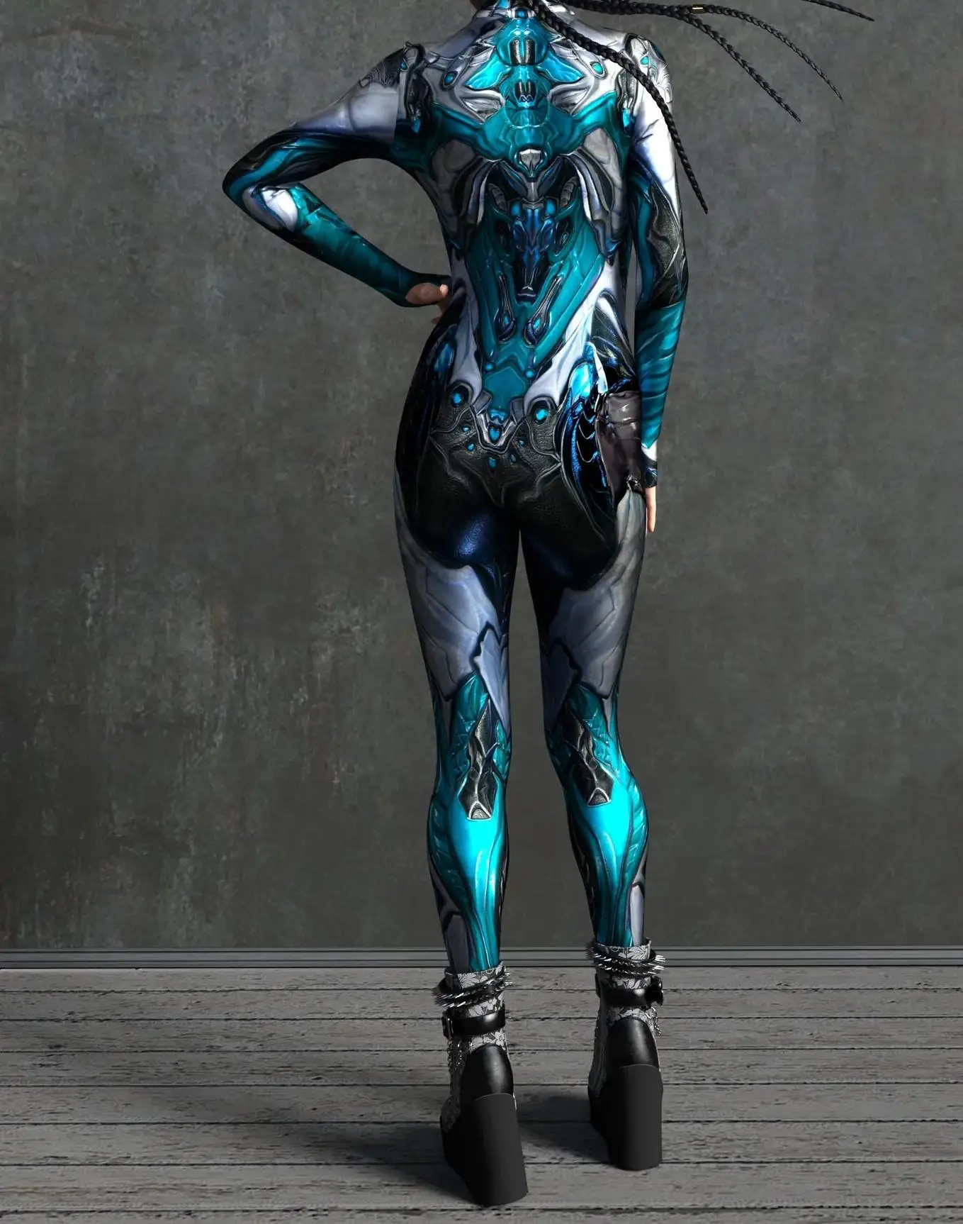 Mechanischer Rüstungsanzug für Frauen, Cyber-Fighter-Cosplay-Bodysuit, Steampunk-Kostüm, Zentai-Anzug für Halloween-Partys – Detail 11