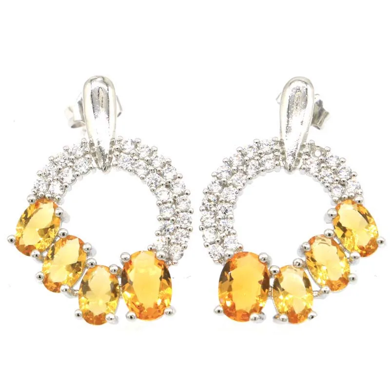 

25x18mm Stunning Blue Aquamarine Golden Citrine CZ Women Wedding Silver Stud Earrings