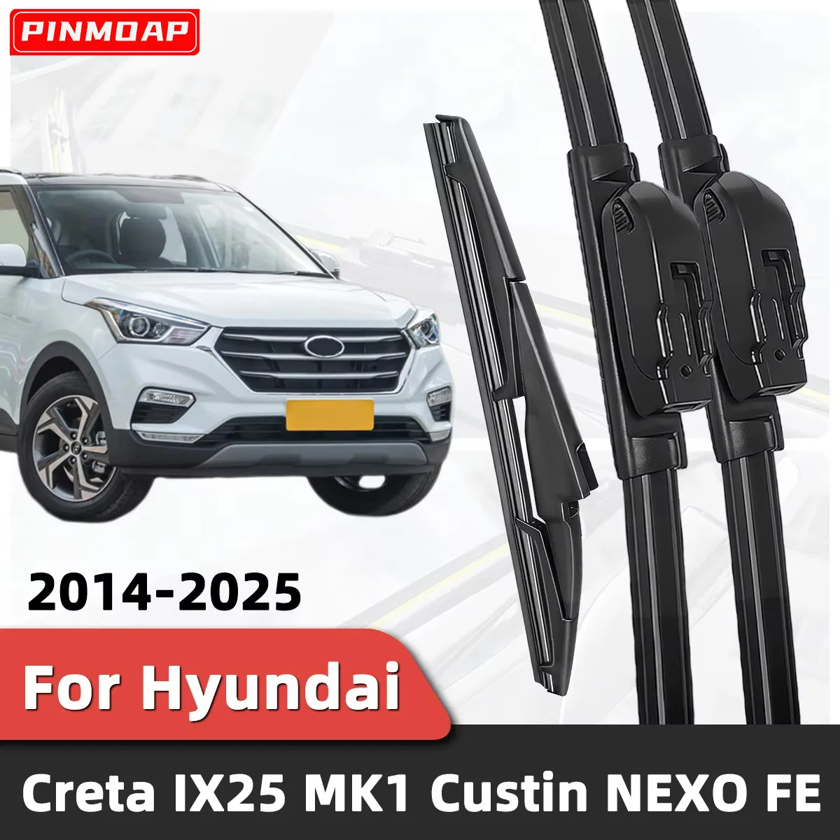 3 Stück Auto-Scheibenwischer Geeignet für Hyundai Creta IX25 MK1 Custin NEXO FE 2014-2025 Auto-Windschutzscheiben-Zubehör 2024