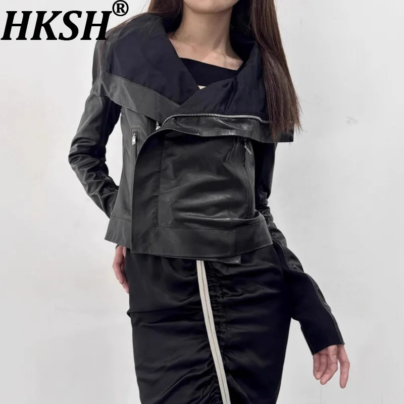 

HKSH Весенне-Осенняя новая женская куртка из искусственной кожи с асимметричными карманами на молнии, облегающее мотоциклетное короткое пальто в стиле темного панка, шикарное HK15980