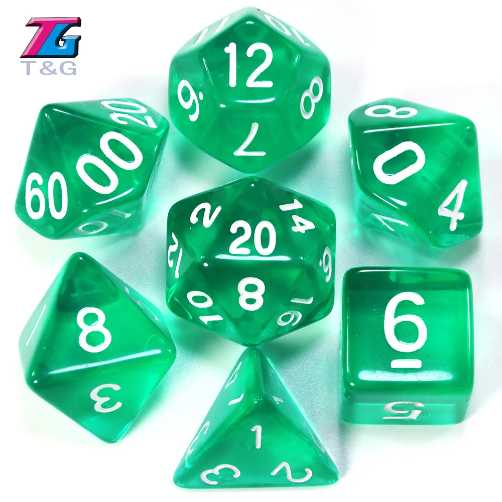 Board Game Dice Set Transparent RPG Dice Set for Game Candy Color 7pcs