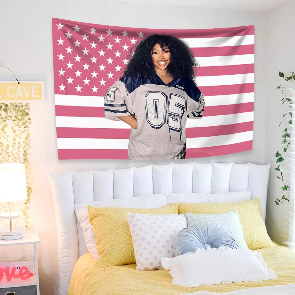 SZA American Flag Tapestry | Modern Music Poster Wall Art | Aesthetic Room Decor Meme Backdrop Cloth (Flat Print)