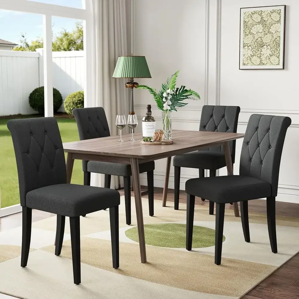

Upholstered Dining Chairs Set o 4, Button Tuted Parsons Dining Chair with Solid Wood Legs, ern abric Side Chair or Dining Room/K