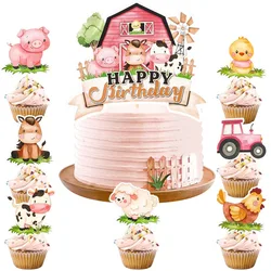 Farm Animal Happy Birthday Cake Toppers for Farm Animal Theme Jungle Birthday Party Cake Decorations Supplies