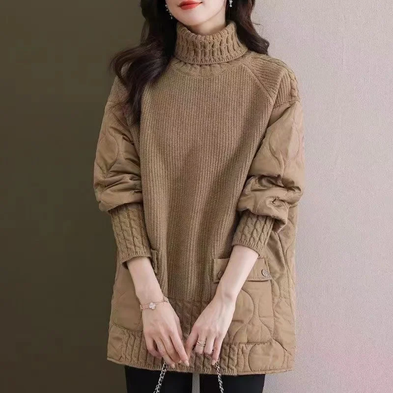 

Женская свободная куртка на хлопковом наполнителе, свитер с высоким воротником и длинными рукавами в Корейском стиле на осень и зиму