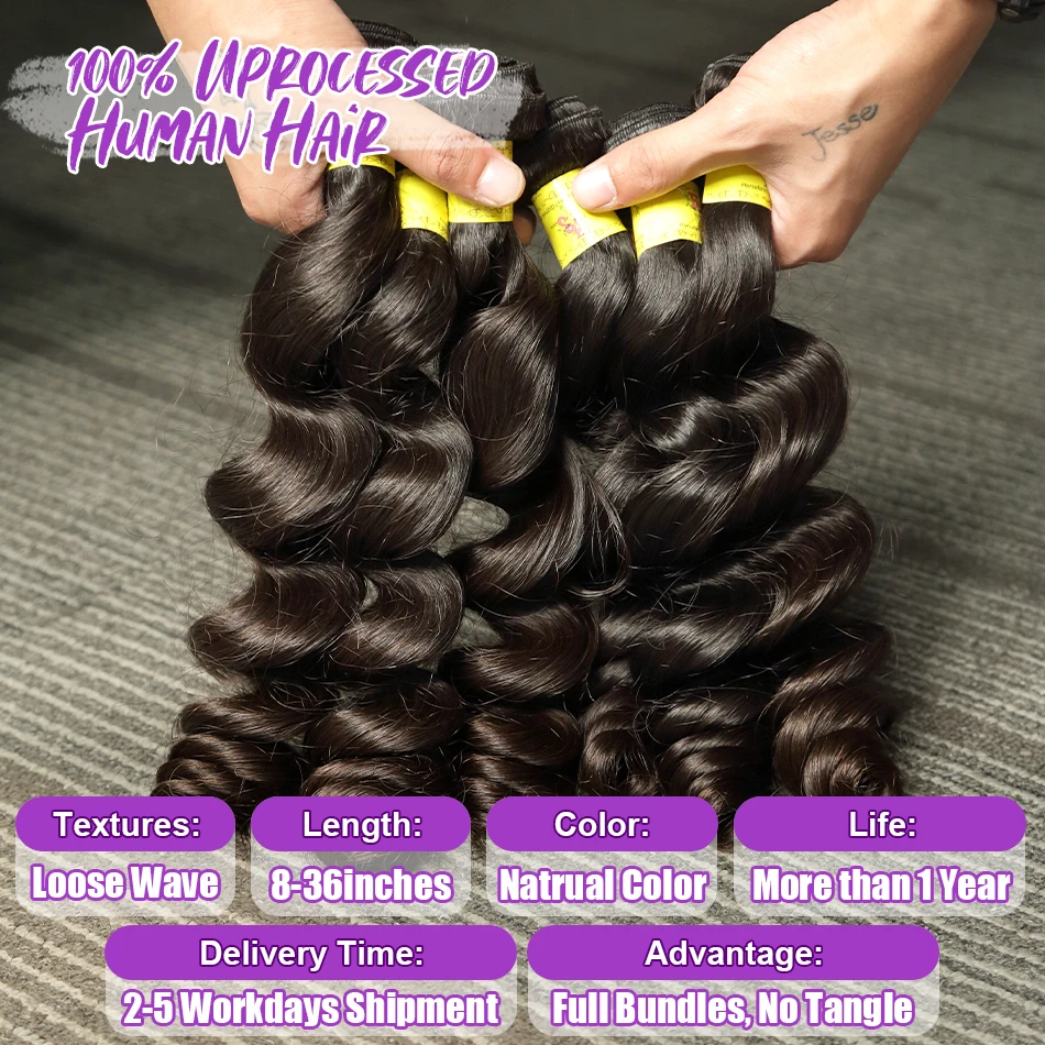 Loose Wave 30 34 Inch Indian Raw Virgin Unprocessed 100% Human Hair Water Curly Extensions 3 4 Bundles Deals Weft Wholesale