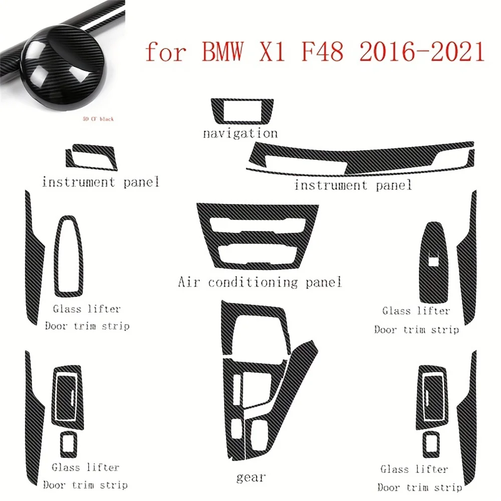 Carbon Fiber For BMW X1 X2 F48 F39 2016-2021 Car Film Interior Stickers Center Console Gear Dashboard Air Door Handle Lift Panel