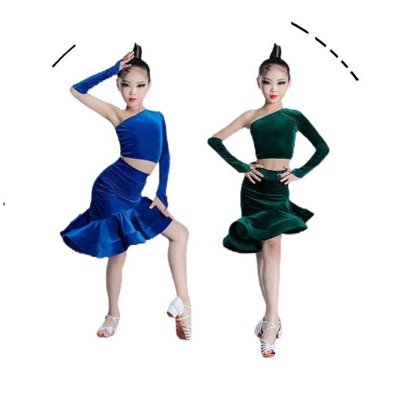

Бархатный костюм с разрезом для девочек 2025 года, топ для латинских танцев, юбки-русалки, платье для бальных соревнований, платье для выпускного вечера, костюм для латинских танцев, сценическое выступление