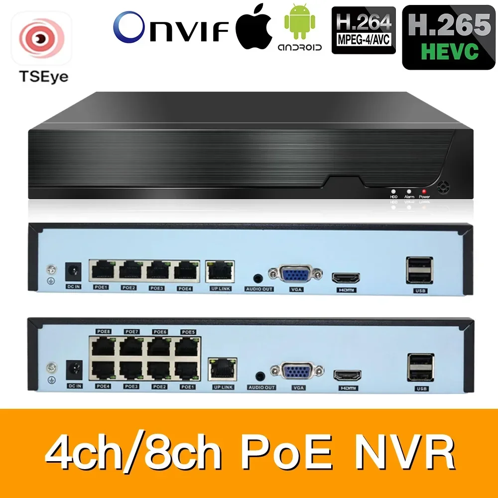 H.265 4/8CH PoE NVR with 3.5inch HDD 1TB/2TB/4TB Security IP Camera Video Surveillance CCTV System P2P Network Recorder