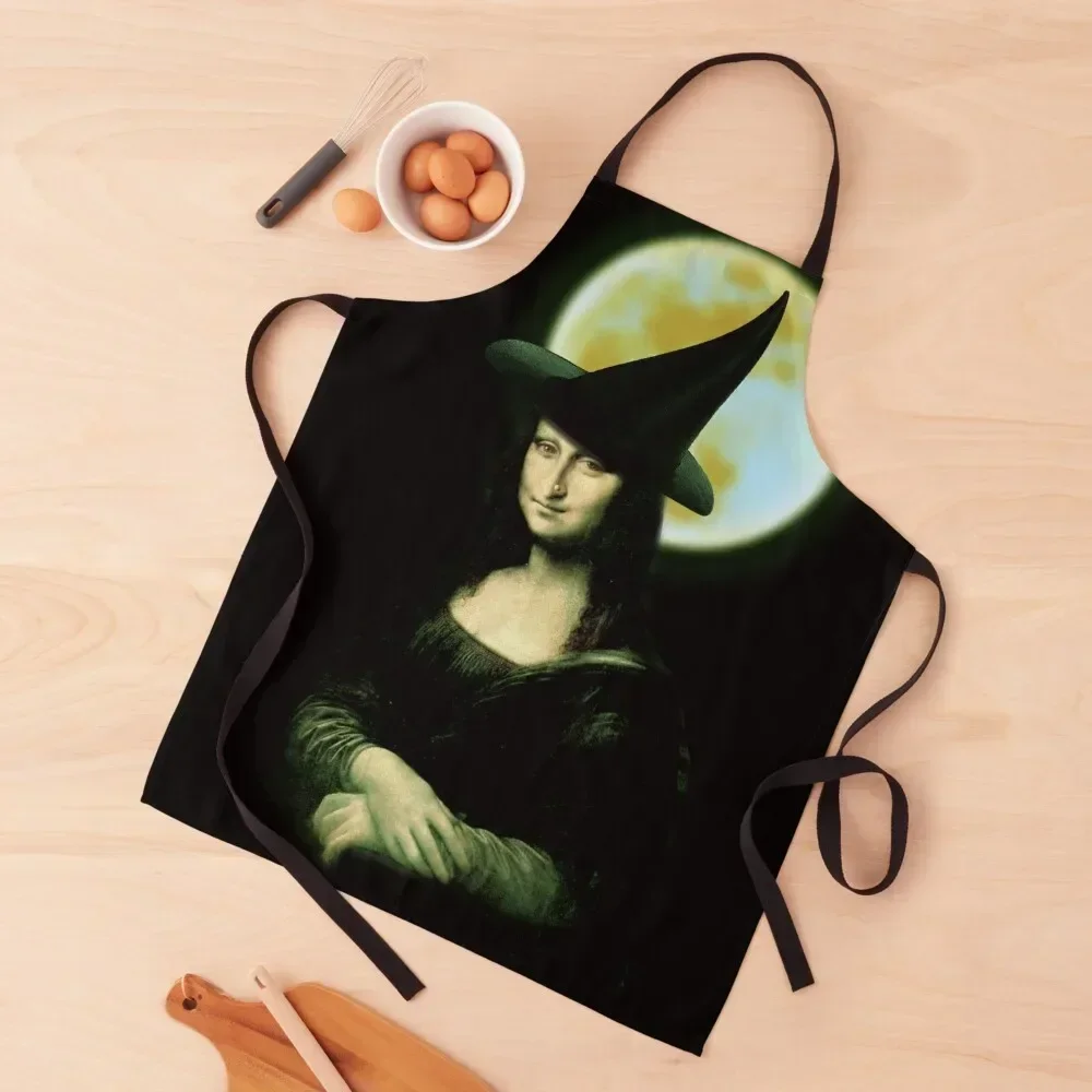 

Halloween Mona Lisa Witch Apron esthetician For Cosmetologist Women Kitchen Apron