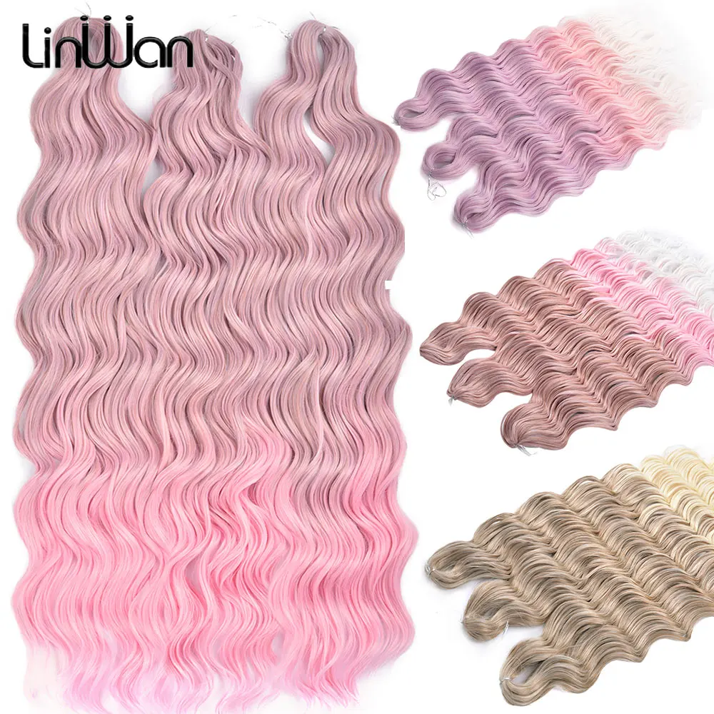 

Anna 24 Inch Water Wave Braiding Hair Extensions Synthetic Hair Ombre Blonde Deep Wave Afro Curl Twist Crochet Hair for Women