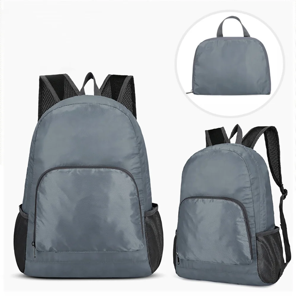 Saco dobrável ao ar livre mochila portátil acampamento caminhadas viajar daypack cinza armazenamento ombros lazer esporte saco cogumelo impressão