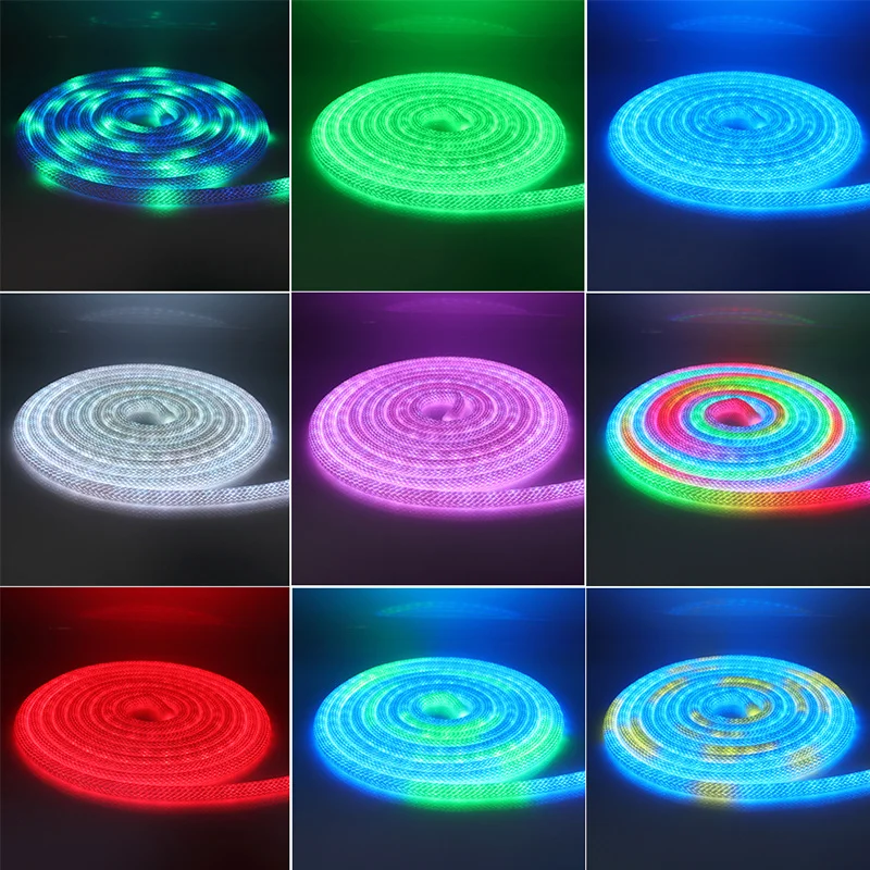 360 Degree Round Reticulate Neon LED Strip with Remote Control,RGBIC Nylon Flexible Dream Colorful Rope Light For Bedroom Living