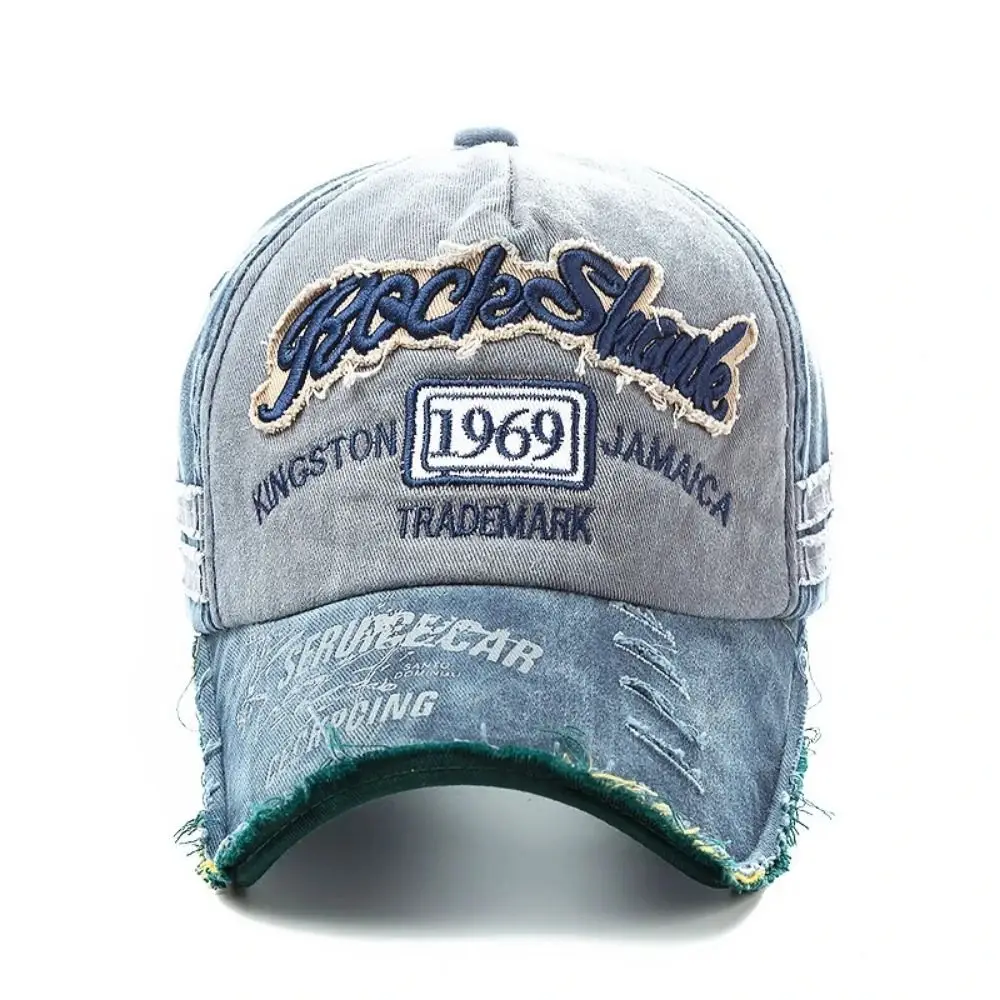 

Sun Protection Washed Denim Letters Baseball Cap Vintage Patchwork Hip Hop Hats 1969 Letter Casual Trucker Hat Summer Autumn