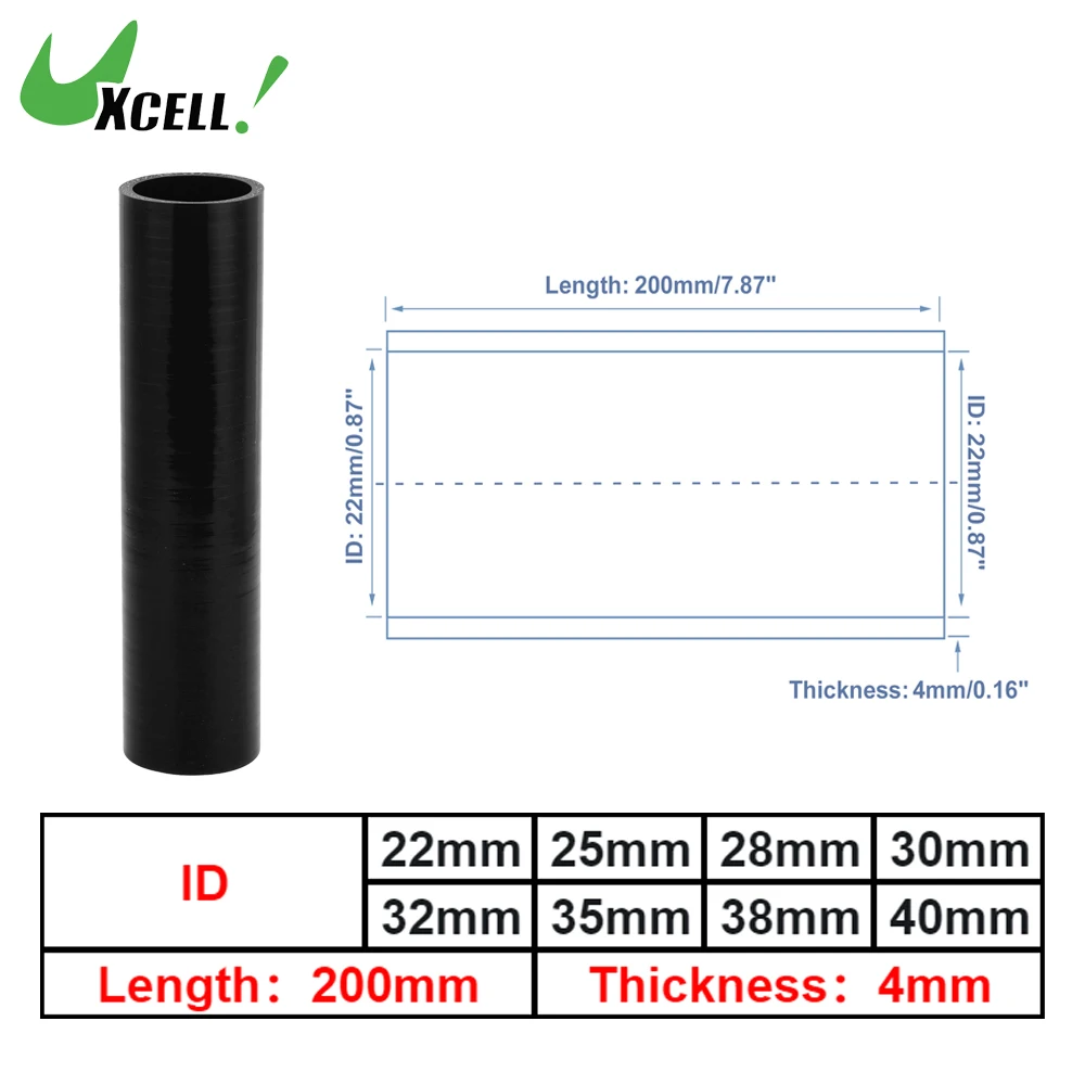 

UXCELL 1 Pcs 22/25/28/30/32/35/38/40 mm ID 200mm Length 4mm Thickness 0 Degree Black Car Silicone Hose Coolant Hose Universal