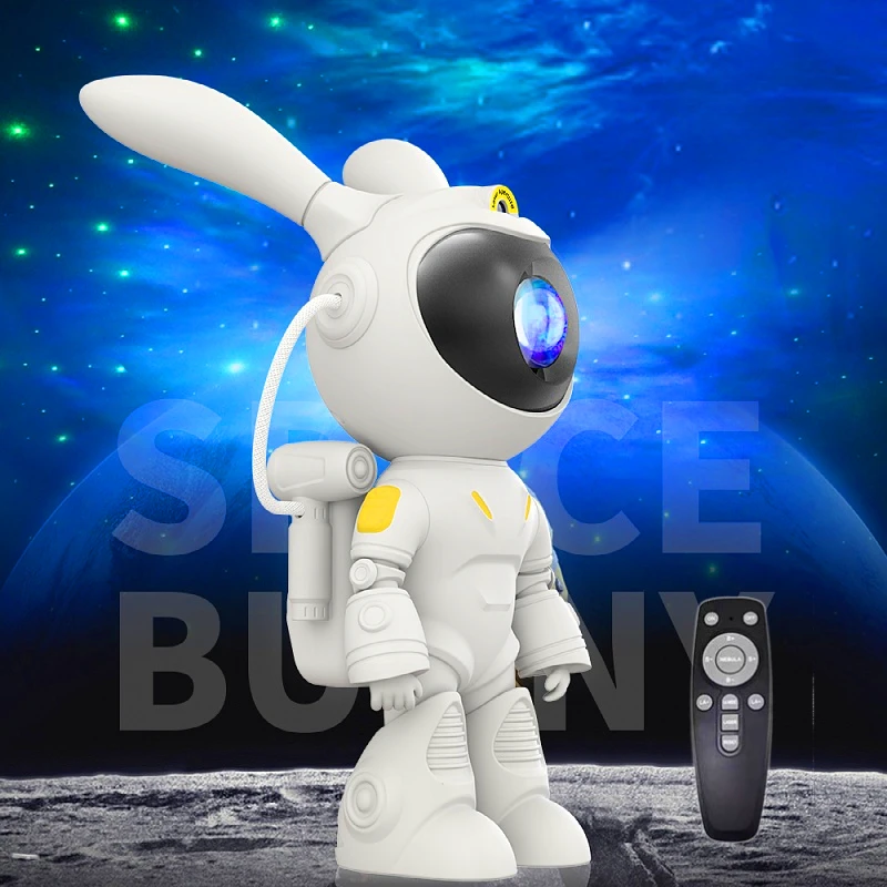 

Space Rabbit Astronaut Projection Light Standing Style Holding Moon Astronaut Full Sky Star Atmosphere Light Bedroom Decoration