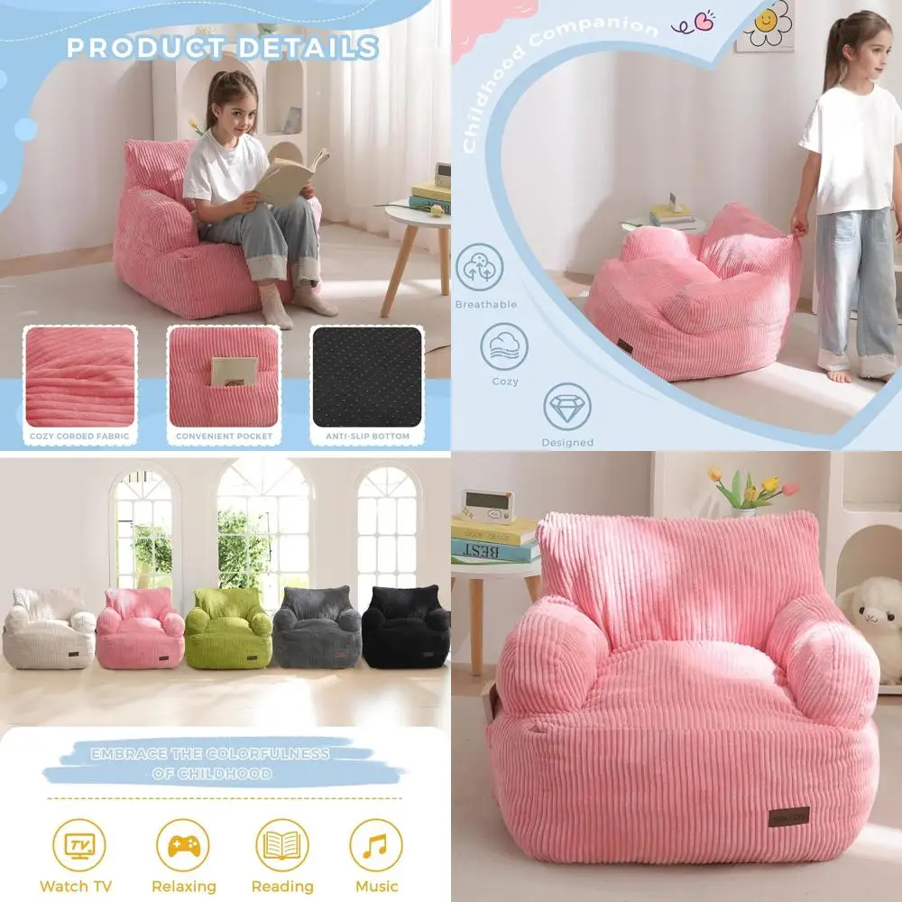 

Розовое кресло-мешок для малышей с карманом, мягкий напольный диван для детей, идеально подходит для игр и чтения