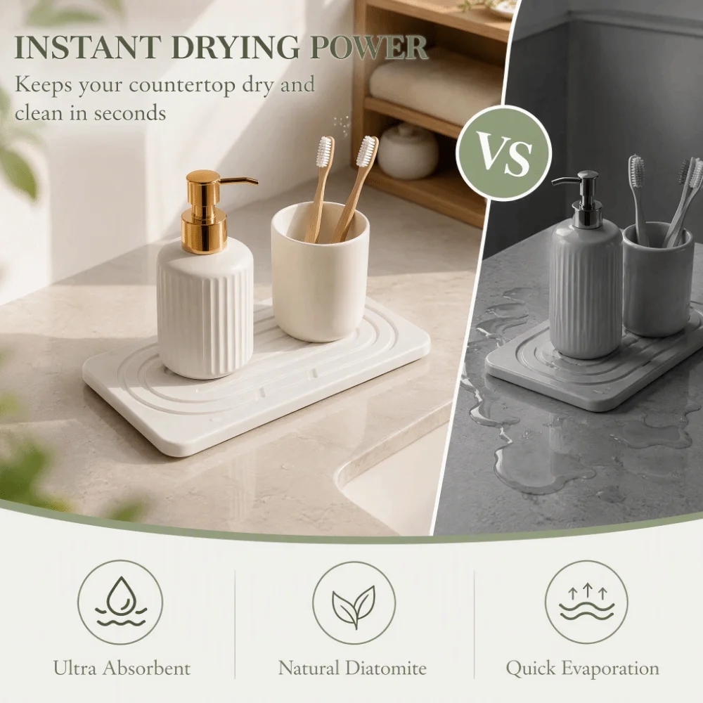 2pcs Absorbent Diatomaceous Earth Tray Set Quick Drying Natural Hand Soap Holder Multi-Functional Minimalist Soap Dish