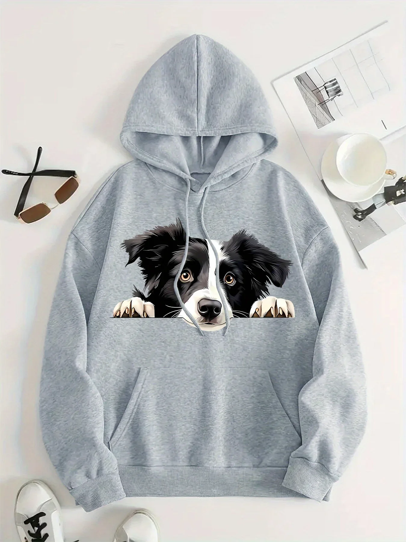 Women's Border Collie Puppy Pattern Hoodie Autumn Winter Hooded Sweatshirt Casual Pullover Four Seasons Daily Pet Friendly