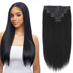 8Pcs/Set Clip In Hair Extensions Straight Human Hair Brazilian Clip In  Natural Black Color Clip Ins 22 26 Inch 120G Remy Hair