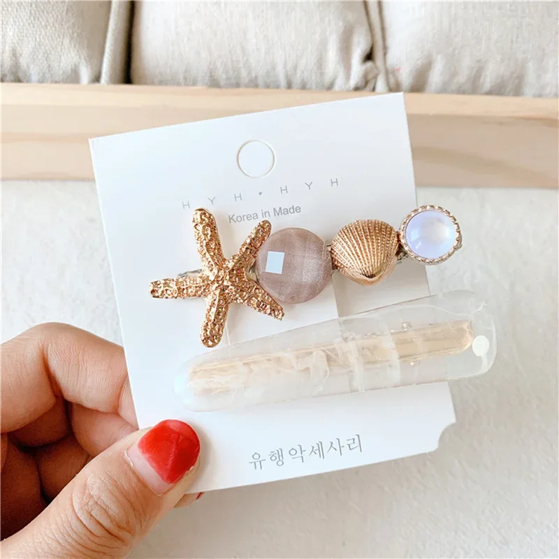 2024 INS Sea Star Acrylic Hair Clips For Women Girls Shell Pearl Metal Barrettes Hairpins Sweet Beach Headwear Hair Accessories