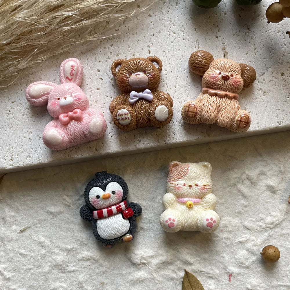 อุปกรณ์ตกแต่งเรซิ่นรูปหมีกระต่ายมินิโซ 5 ชิ้น สำหรับตกแต่งเคสมือถือ จี้ห้อยผม และงาน DIY