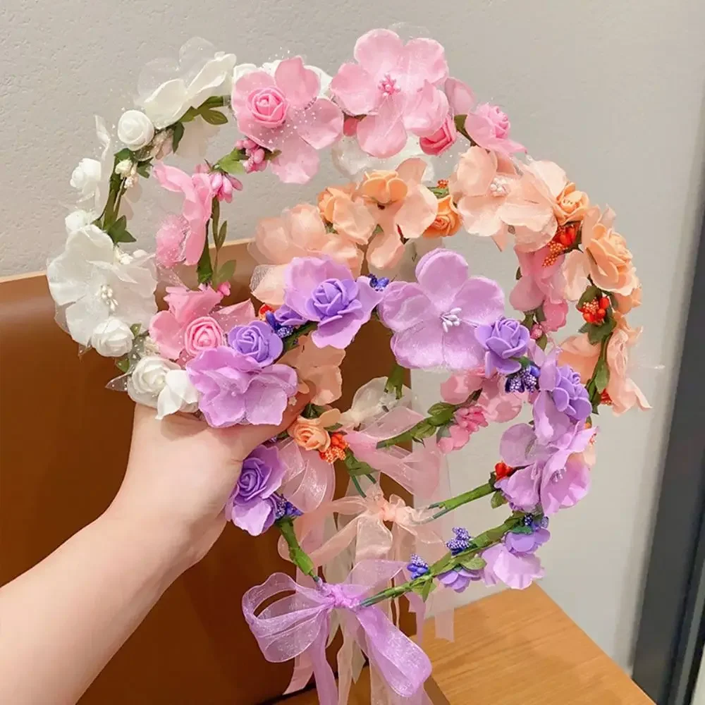 Elegant Simulation Flower Floral Garland Mesh Colorful Children Flower Headband Hair Hoop Hair Ornaments Bridal Crown Headress