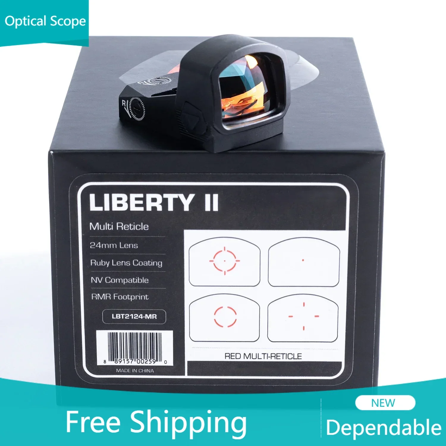 

Оптический прицел Optics Liberty II 1x24 с 3 прицельными сетками (красная/зеленая точка) для охоты