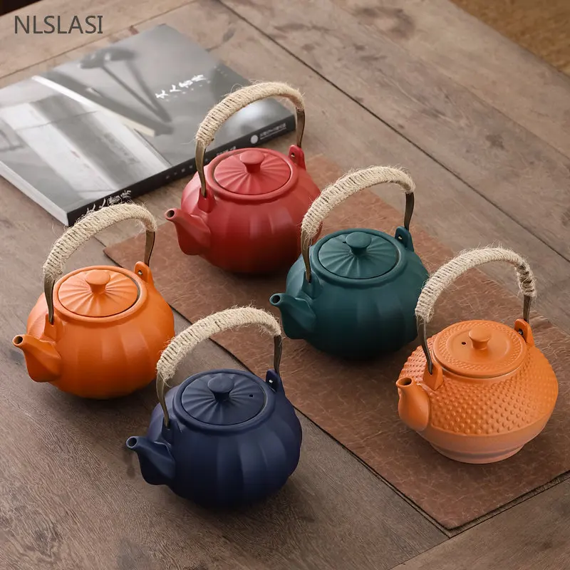 580ml Japanese Ceramic Pumpkin Teapot Retro Tea Set Household Handle Kettle Large Capacity Filter Beauty Teaware Tea Accessories