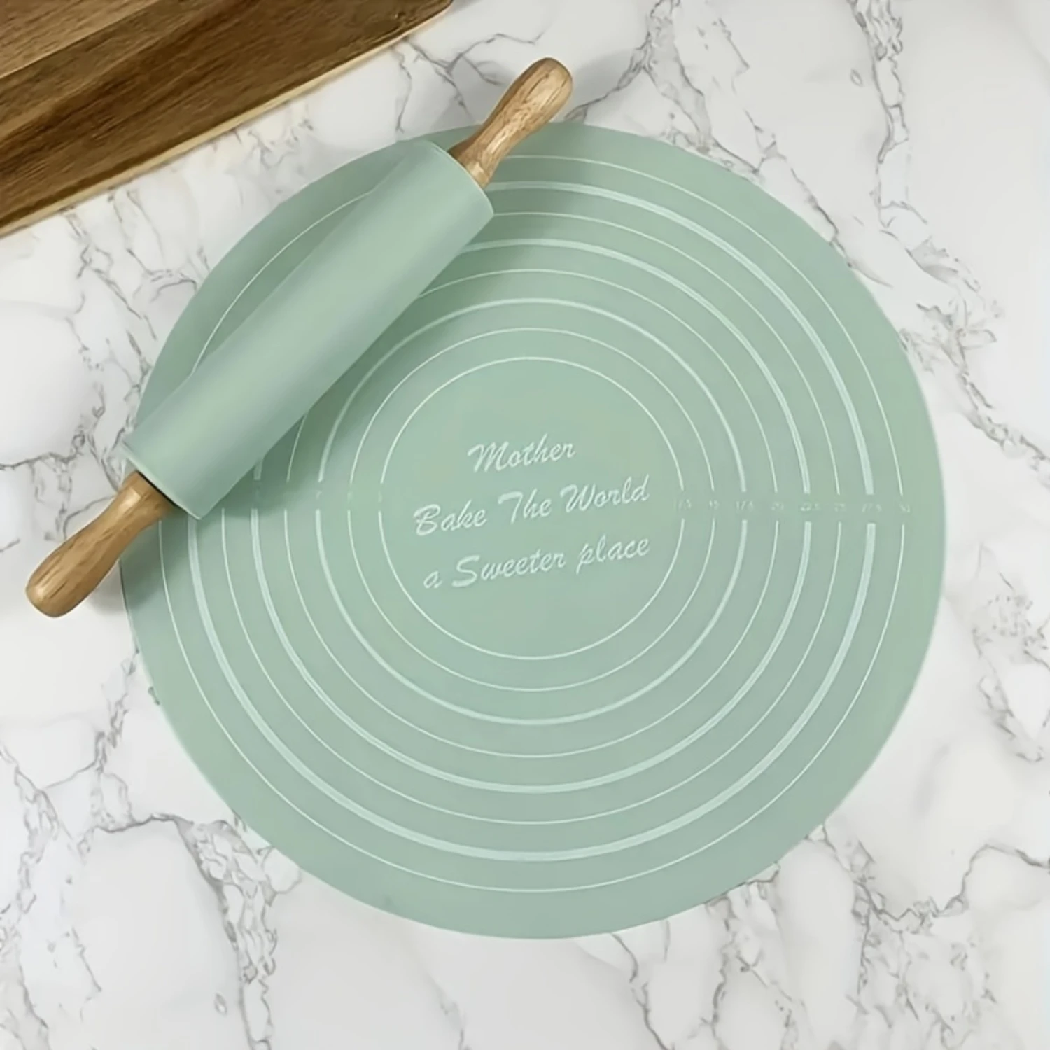 Silicone Rolling Pin and Circular Pastry Mat Set - Perfect for Baking at