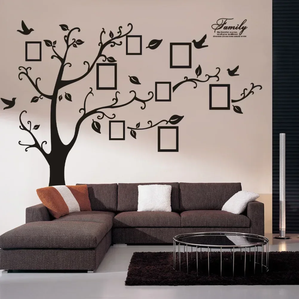 Large 250*180cm/99*71in Black 3D DIY Photo Tree PVC Wall Decals/Adhesive Family Wall Stickers Mural Art Home Decor2025 Christmas