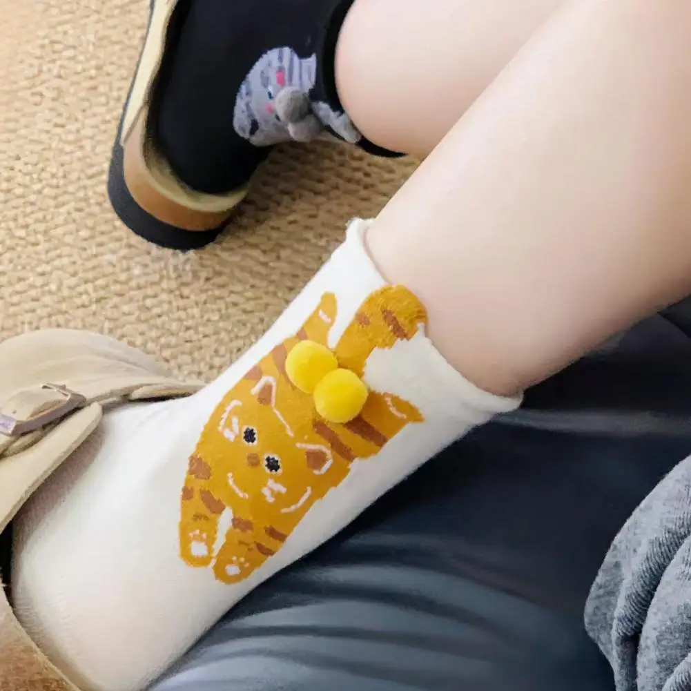 

Cat Socks Funny Cat Lover Crew Socks with 3d Fuzzy Balls Novelty Animal Cotton Socks for Women Cute Cat Gifts for Women Women
