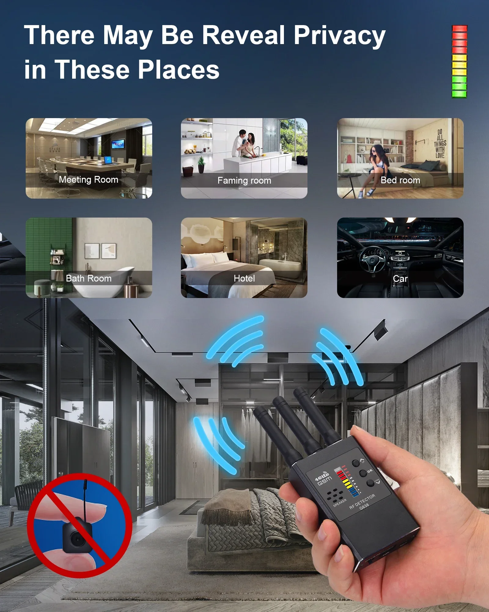 أدوات مكافحة صريحة التجسس كاشف كاميرا خفية صغيرة Espia Camara RF إشارة GPS علة مكتشف المزيد من الحماية الأمنية للجهاز السري