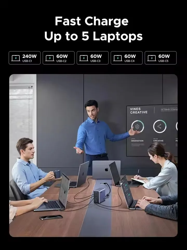 유그린 넥소드 500W GaN 고속 충전 스테이션 6포트 USB C & USB A 스마트 온도 제어 벽걸이형 충전기 (노트북, 휴대폰용)