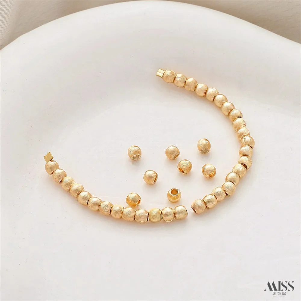 

14K Gold-Color Brushed Fine-grain Flower Cut Surface Flash Cat's Eye Round Spacer Bead DIY Handmade Bracelet Necklace with Bead