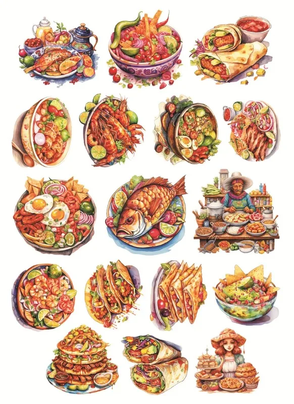 Stickers Watercolor Mexican cuisine Stickers Crafts And Scrapbooking stickers toys book Decorative DIY Stationery  waterproof