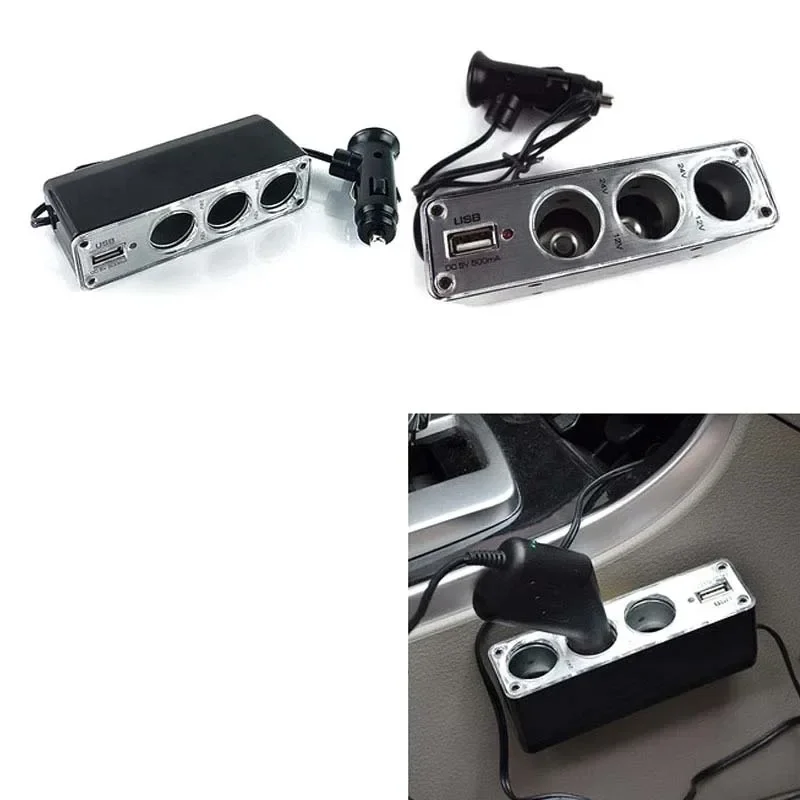 12V/24V 3 Way USB Port Multi Socket Car Cigarette Lighter USB Plug Adapter with