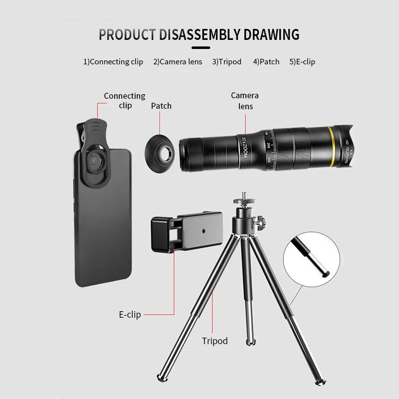 48x Super Telephoto Lens for Smartphone Powerful Zoom 4K Monocular with Tripod Support Mobile Phone Camera Telescope Long Range