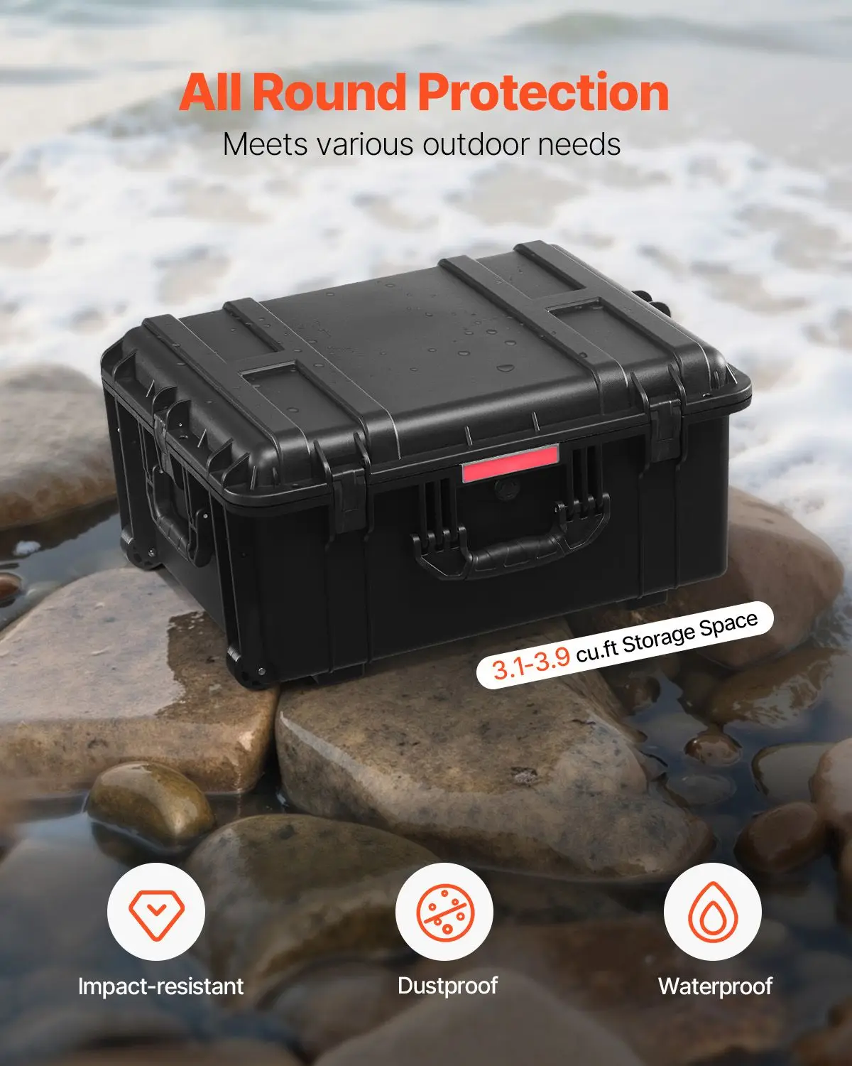 Weatherproof Hard Case, Heavy Duty Protective Dry Box Case with Pre-Cut Foam, Wheels & Retractable Pull Handles for Travel, Hunt, Military, Tactical, IP67 Waterproof Case for Cameras(63x50x32)