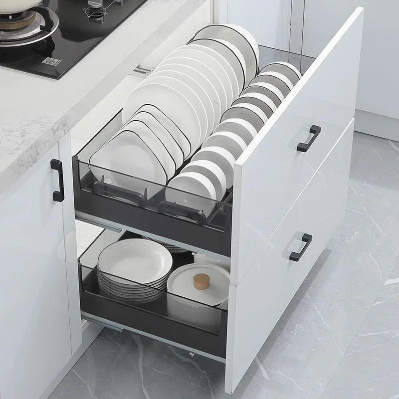 

Pull Basket Kitchen Cabinet Space Aluminum Bowl Basket Drawer Type Double-layer Cabinet Storage Bowl Basket Built-in Seasoning