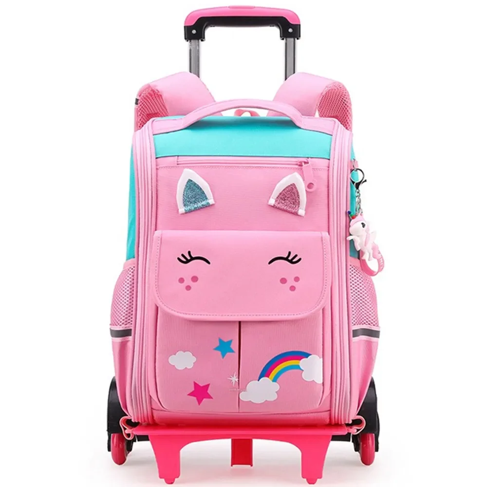 

Children Cartoon Trolley School Bag Backpack Bookbag For Gril Kids 3/6 Wheels Schoolbag Student Handbag Detachable Pull Rod Case