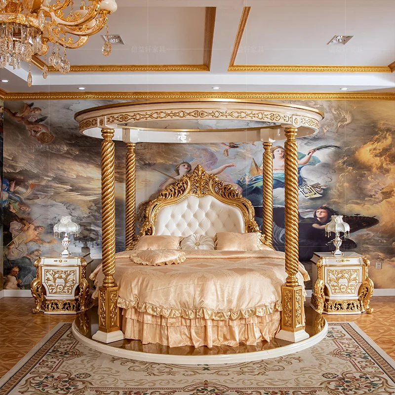

European Luxury Round Bed Design Wedding Lounge Aesthetics Romantic Comfortable Bed Castle King Size Muebles Home Furniture