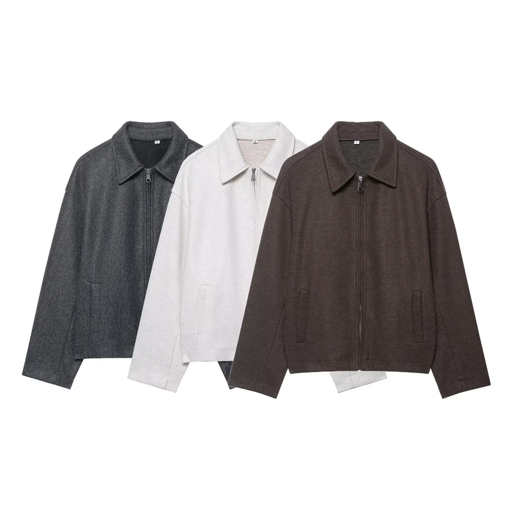 

Осенняя новая модная женская одежда, индивидуальный темперамент, элегантная куртка с лацканами, шерстяное пальто на молнии.