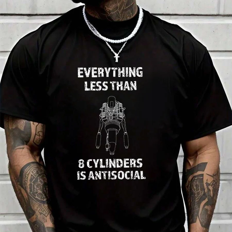 

Zylinder Hubraum Turbo Men's Graphic Print T-Shirt Fashionable Casual Street Style Suitable For Travel And Sports Tee