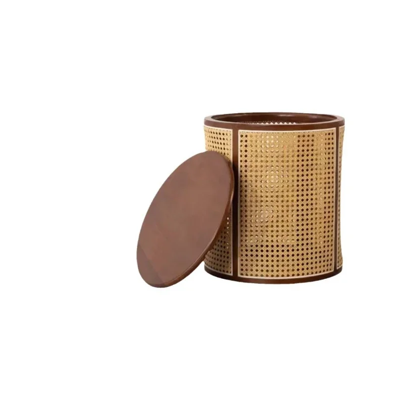 

Balcony coffee table rattan coffee table round storage dirty clothes basket bedside living room sofa log small side table spot