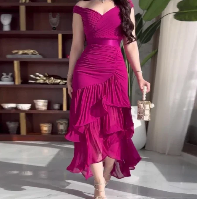 CPSYMYM Womens Dresses Spring New Sweet Style Solid Color High Waist Ruched V-Neck Sleeveless Casual Ruffle Hem Daily Long Dress