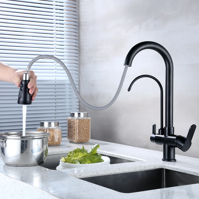 Robinet d'eau en acier inoxydable avec pulvérisateur en laiton, robinet de cuisine moderne, robinet d'évier de centre commercial