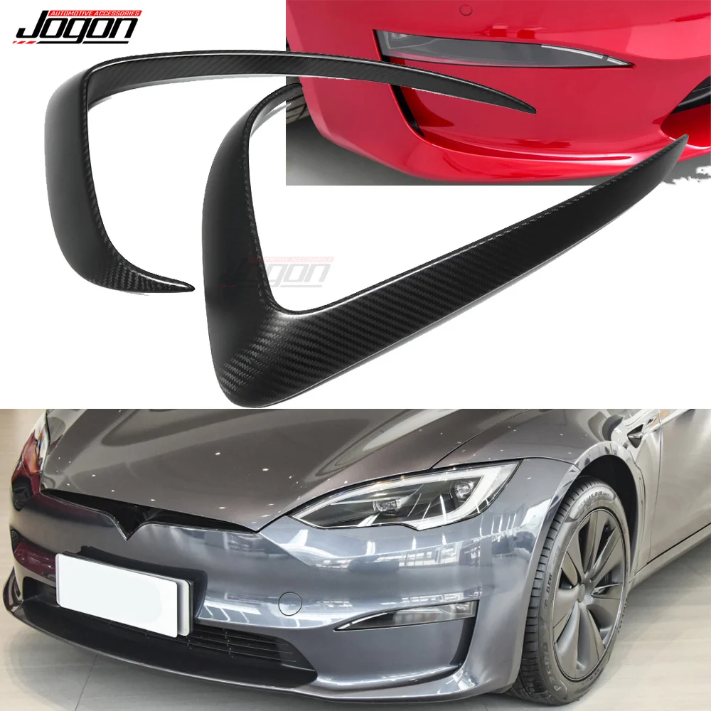 100% Carbon Fiber For Tesla Model S 2021 2022 2023 Front Fog Lamp Eyebrow Wind Knife Matte Fog Lamp Trim Exterior Accessories