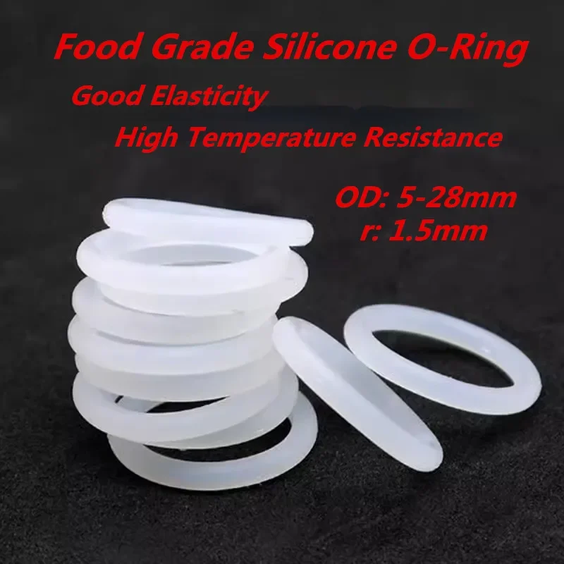 10pcs/ r1.5mm White Rubber Seal Ring, Heat-Resistant, Food Grade, Silicone O-Ring, OD 5-28mm